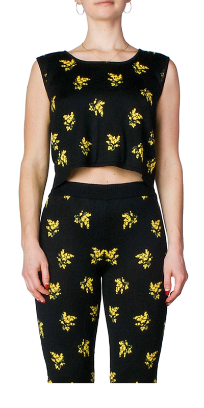 Shop Naya Rea Alla Knit Top In Black/yellow Flowers In Multi