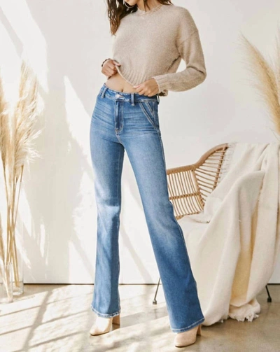 Shop Kancan Holly Ultra High Rise Slim Flare Jeans In Denim In Blue