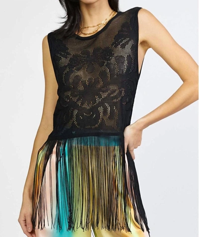 Current Air Tay Crochet Fringe Top In Black In Black