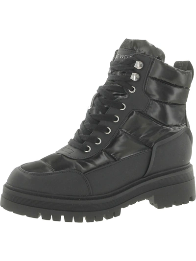 Nine West Obri 2 Womens Faux Leather Ankle Combat & Lace-up Boots In Black