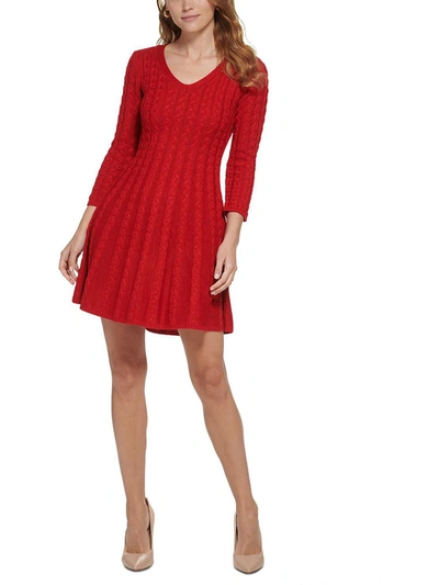 Shop Jessica Howard Petites Womens Knit Mini Sweaterdress In Red