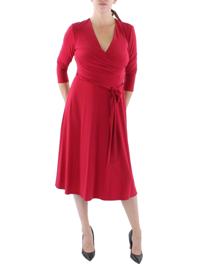 Shop Lauren Ralph Lauren Womens Surplice Calf Midi Dress In Red