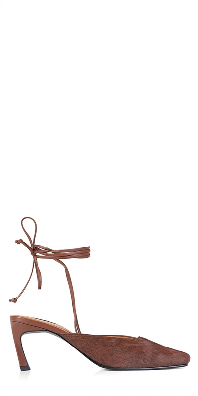 Shop Reike Nen Piping Strap Heels Pony Hair In Brown