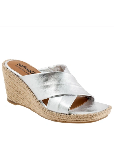 Shop Softwalk Hastings Womens Leather Slip On Wedge Sandals In Silver