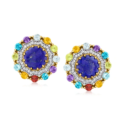 Ross-simons Lapis And Multi-gemstone Earrings In 18kt Gold Over Sterling In Blue