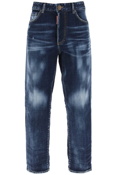 Shop Dsquared2 Boston Cropped Jeans In Navy Blue (blue)