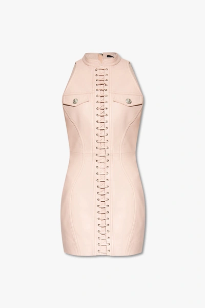 Shop Balmain Pink Dress With Lace-up Detail In New