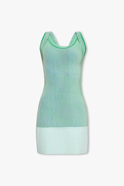 Shop Jacquemus Green ‘turbi' Ribbed Dress In New