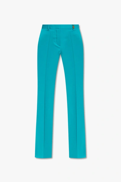 Shop Versace Blue Flared Trousers In New
