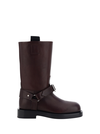 Shop Burberry Saddle Boots In Aubergine