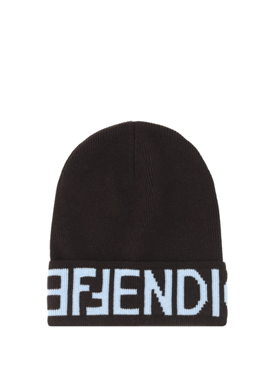 Shop Fendi Beanie Hat In Ebano/celeste
