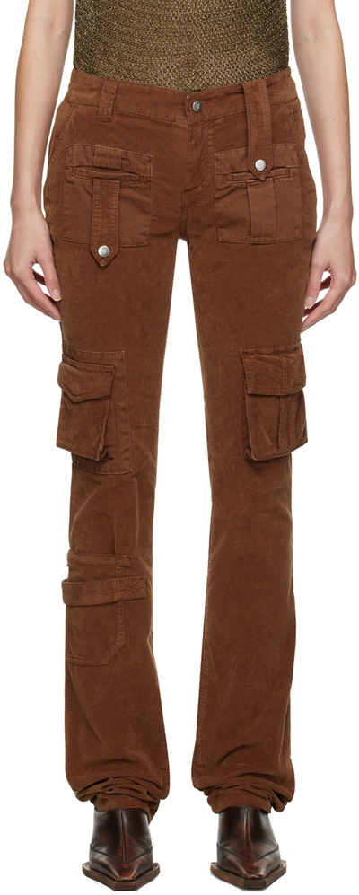 Shop Blumarine Brown Cargo Pocket Trousers In N0557 Camoscio