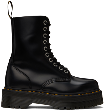 Shop Dr. Martens' Black 1490 Quad Squared Boots In Black Polished Smoot