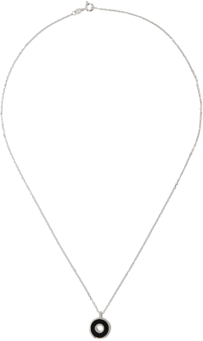 Shop Ellie Mercer Silver Chain Disc Pendant Necklace In 925 Silver / Black