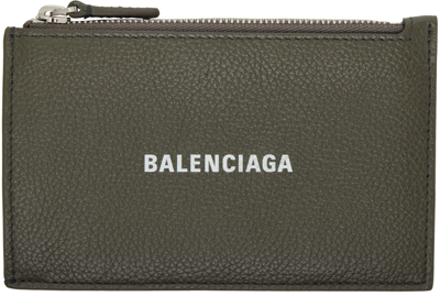 Shop Balenciaga Khaki Cash Long Card Holder In Khaki/l White