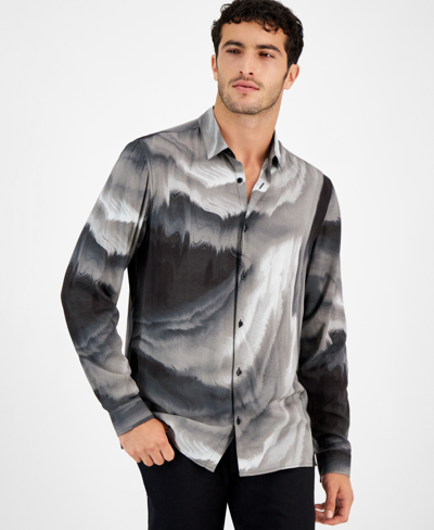 Shop Inc International Concepts Men's Swirl Graphic Shirt, Created For Macy's In Blk Wht Combo
