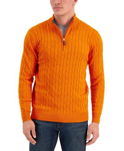 Shop Club Room Men's Cable Knit Quarter-zip Cotton Sweater, Created For Macy's In Campfire Orange