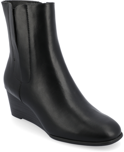Shop Journee Collection Women's Kylo Tru Comfort Foam Stacked Wedge Heel Soft Square Toe Booties In Black