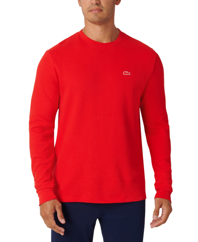 Shop Lacoste Men's Waffle-knit Thermal Sleep Shirt In Red
