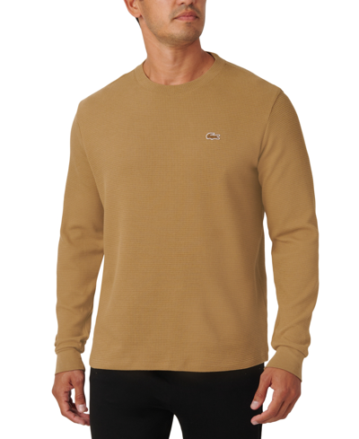 Shop Lacoste Men's Waffle-knit Thermal Sleep Shirt In Beige
