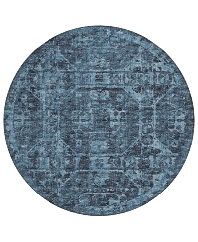 Shop Addison Othello Outdoor Washable Aot32 8' X 8' Round Area Rug In Navy