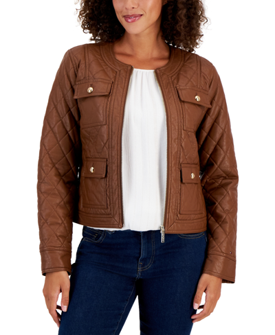 Tommy Hilfiger Women's Quilted Faux-leather Jacket In Suntan | ModeSens
