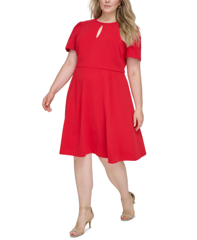 Shop Tommy Hilfiger Plus Size Keyhole Short-sleeve Midi Dress In Scarlet