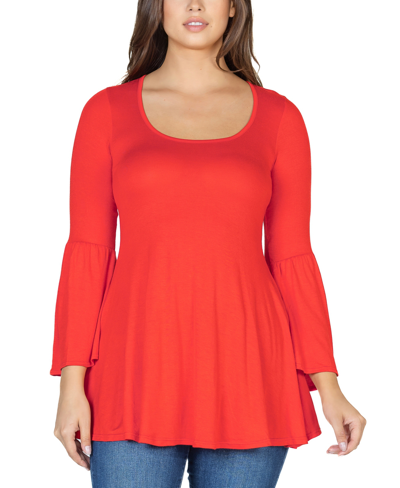 Shop 24seven Comfort Apparel Women's Bell Sleeve Flared Tunic Top In Red