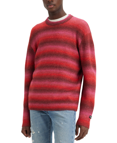 Shop Levi's Men's Premium Crewneck Stripe Sweater In Space Dye Valiant Poppy