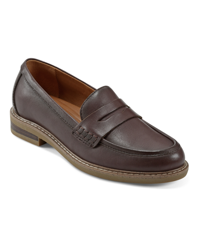 Shop Earth Women's Javas Round Toe Casual Slip-on Penny Loafers In Dark Brown Leather