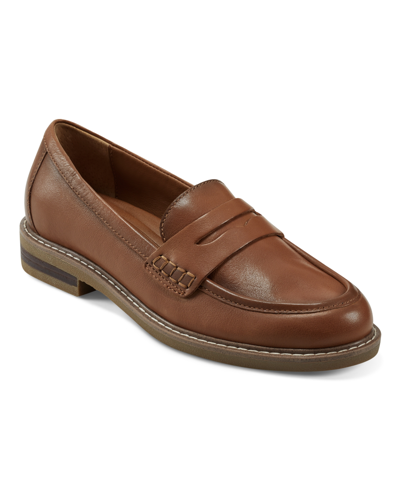 Shop Earth Women's Javas Round Toe Casual Slip-on Penny Loafers In Medium Brown Leather