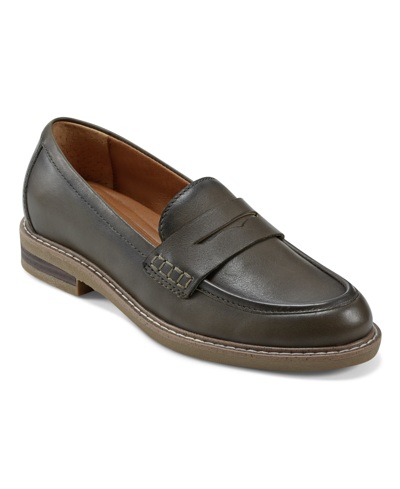 Shop Earth Women's Javas Round Toe Casual Slip-on Penny Loafers In Dark Olive Leather