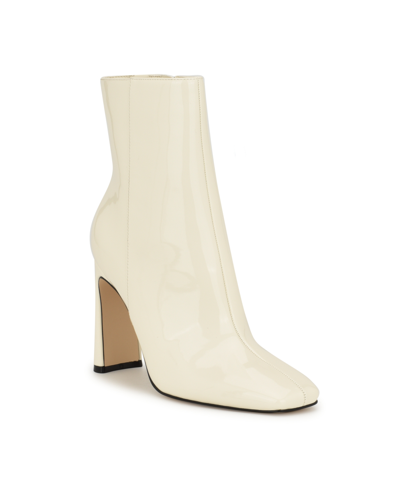 Shop Nine West Women's Tiddo Square Toe Flared Heel Dress Booties In Cream Patent