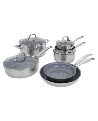 J.a. Henckels Clad H3 Stainless Steel Ceramic Nonstick 10 Piece Cookware Set In Stainless Steel