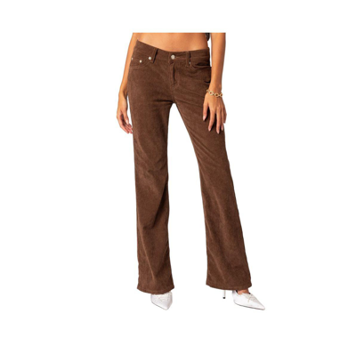 Shop Edikted Women's Corduroy Bootcut Flared Pants In Brown