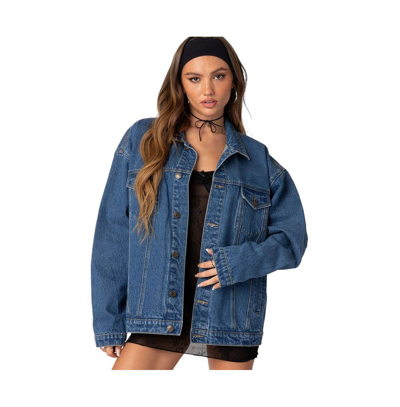 Shop Edikted Women's Dalia Oversized Denim Jacket In Dark-blue
