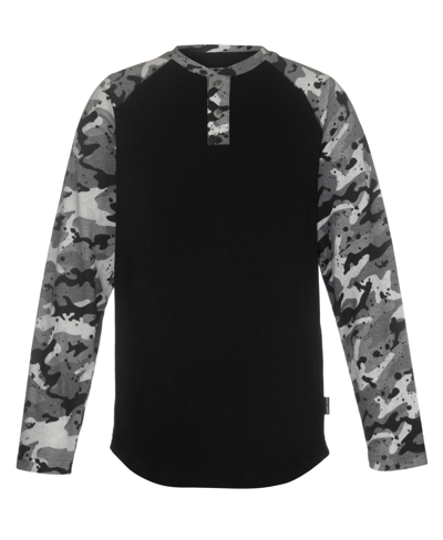Shop Univibe Big Boys Euclid Camo Long Sleeves Button Henley T-shirt In Black