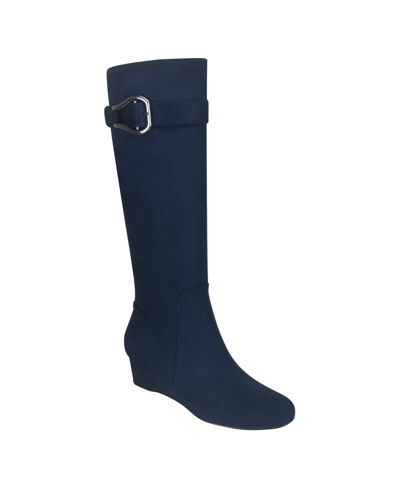 Shop Impo Women's Gelsey Knee High Wedge Boots In Midnight Blue