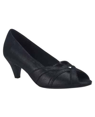 Shop Impo Women's Edana Memory Foam Peep Toe Kittel Heel Pumps In Black - Faux Suede
