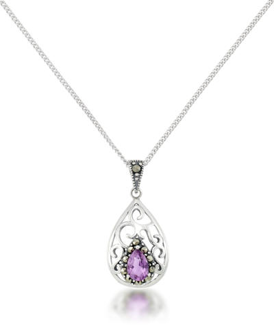 Macy's Amethyst Open Work Teardrop Pendant And A Curb Chain In Amethyst