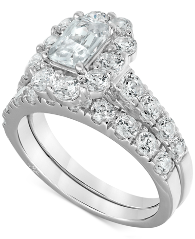 Shop Marchesa Diamond Emerald-cut & Round Halo Bridal Set (3 Ct. T.w.) In 18k White Gold