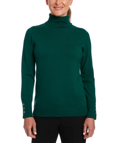 Shop Joseph A Solid Turtleneck With Button Cuff In Rainforest