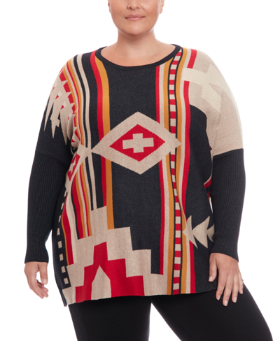 Shop Joseph A Plus Size Poncho Sweater In Aztec Plaid