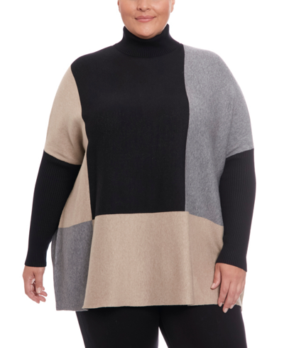 Joseph A Plus Size Poncho Turtleneck Sweater In Black Multi ModeSens