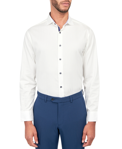 Shop Michelsons Men's Solid Herringbone Shirt In White