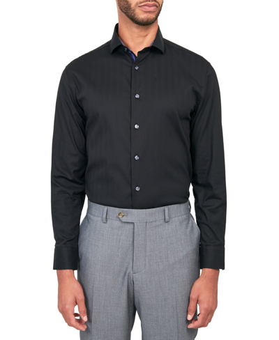 Shop Michelsons Men's Solid Herringbone Shirt In Black