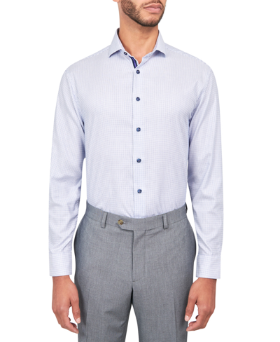 Shop Michelsons Men's Dobby Square Shirt In White/blue