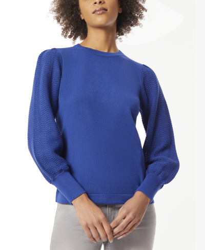 Shop Jones New York Women's Stitch-sleeve Crewneck Sweater In Sapphire