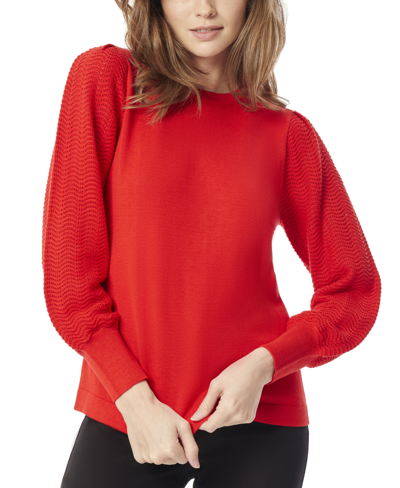 Shop Jones New York Women's Stitch-sleeve Crewneck Sweater In Rogue
