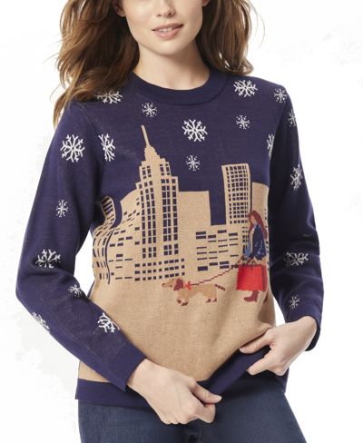 Shop Jones New York Women's City Girl Crewneck Sweater In Pacific Navy Combo